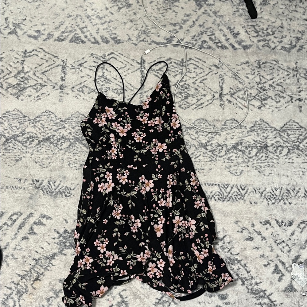 Floral Black Dress with Pink Flowers